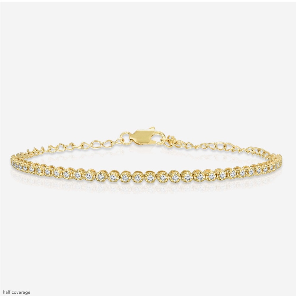 Mini Diamond Tennis Bracelet by Ring Concierge, 14k Yellow Gold Genuine Diamonds